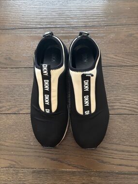 Dkny Black and White Sock-Sneaker Slip-Ons